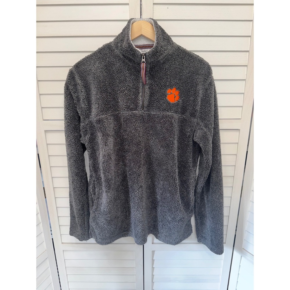 Pressbox Clemson Tigers Pullover Women Medium Grey Sherpa Quarter Zip Fleece M